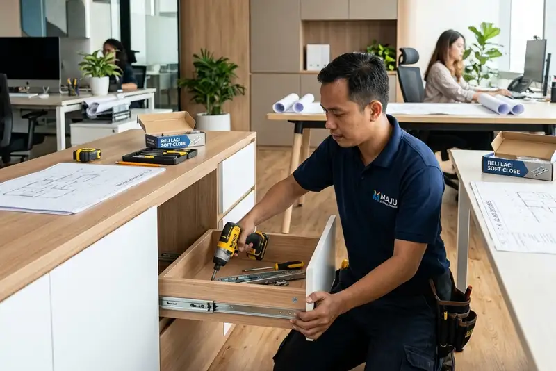 Jasa Kontraktor Lemari Kantor Desain, Rel, dan Renovasi