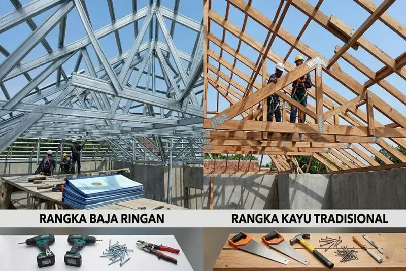 Perbandingan Rangka Atap Kayu vs Baja Ringan